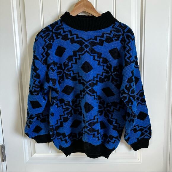 Cheryl women’s ugly sweater medium vintage‎ black blue - Picture 2 of 8